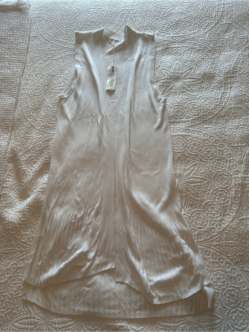 NWT Workshop Republic White Open-Front Sleeveless Duster